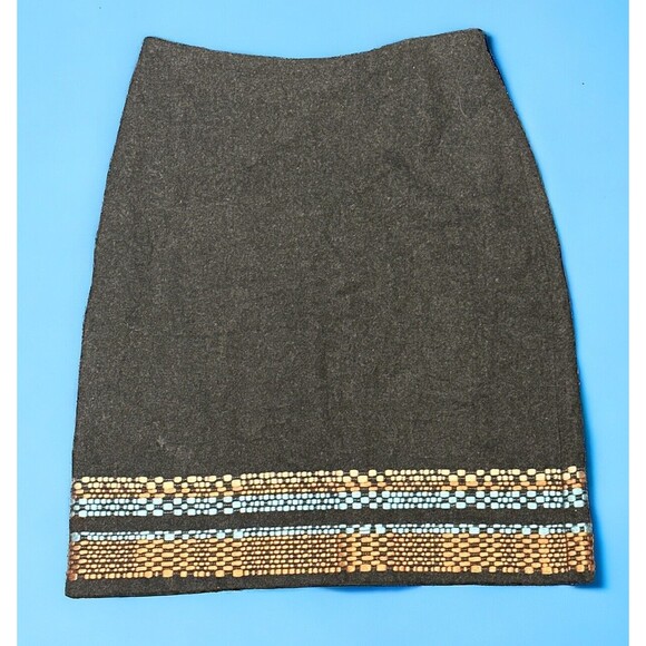 BODEN Women’s Gray Wool Blend Embroidered A Line Skirt Lined Side Zip Size US 2 - Picture 6 of 6
